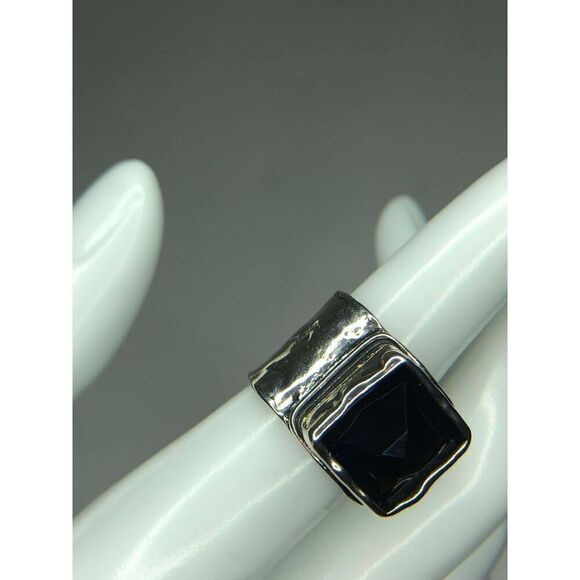 1165 Silpada Smoky Quartz Hammered Wide Band Sterling Silver Ring size 6 - Picture 2 of 4